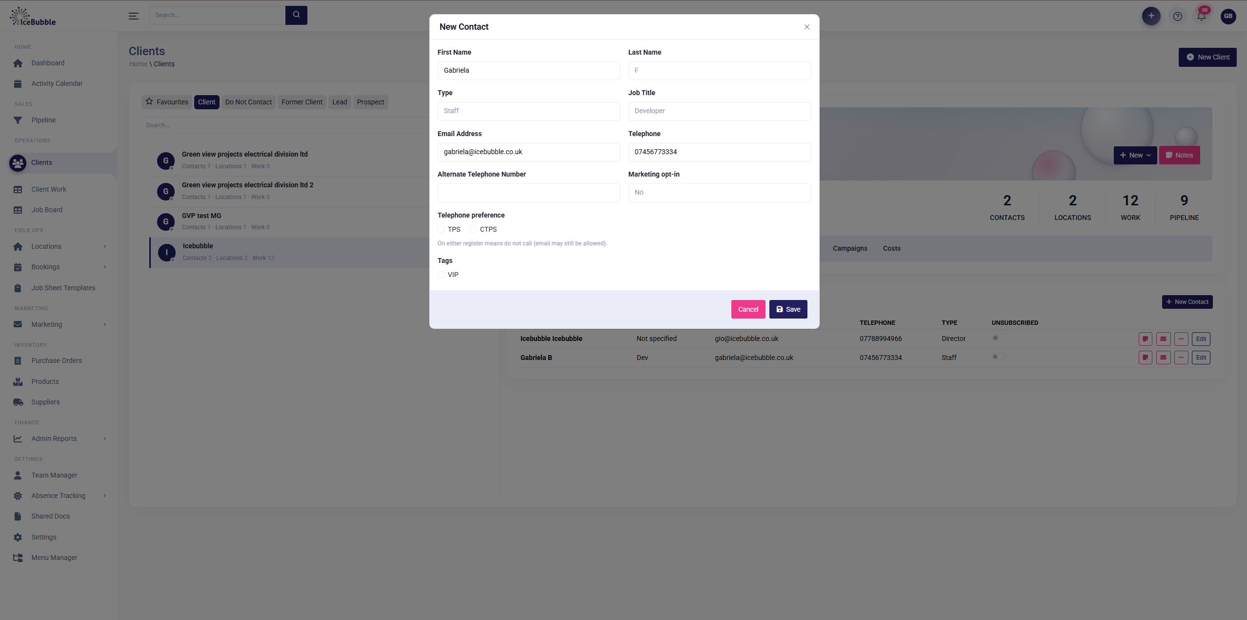 New contact form