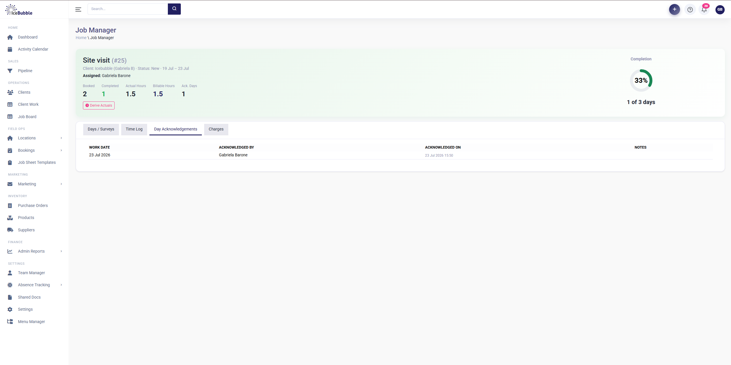 Day Acknowledgements tab